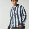 Men's White & Blue Striped Oversized Sweater