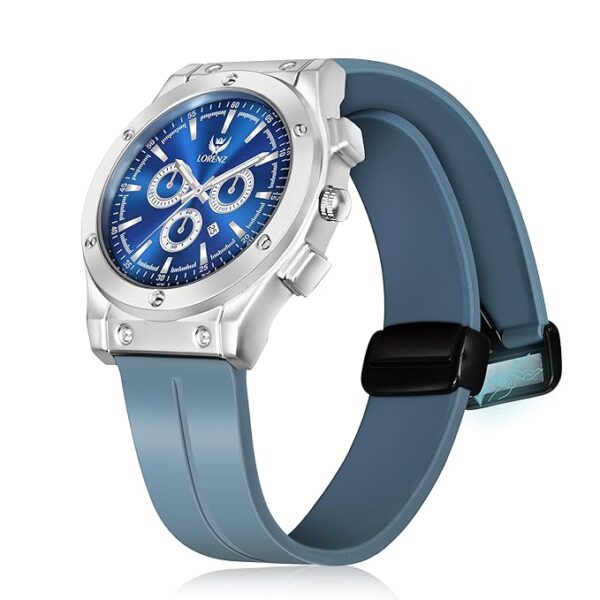 Blue Date Dial Analog Watch with Blue Magnetic Lock Strap | Watch for Men