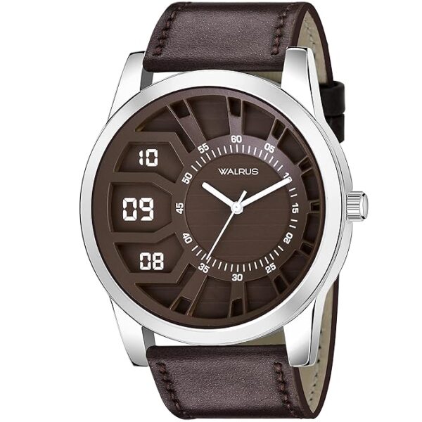 Brown Dial Analog Leather Strap Wrist Watch for Men